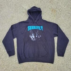 Vtg Y2k SUNRIVER Wolf Graphic Oregon Resort Destination Hooded Sweatshirt Lg
